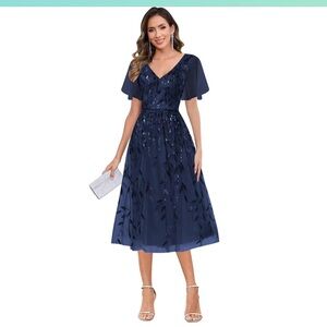 Elegant Navy Blue Women's formal Dress